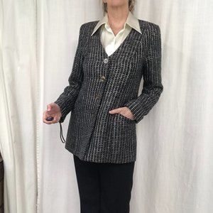 Summer How-Cool Navy suit + peau-de-soie blouse + jewelry!